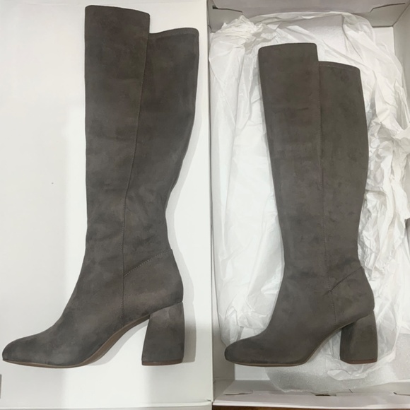 NINE WEST Kerianna Woman’s Tall Boots BLOCK HEEL GRAY Faux Suede High Boots 8.5 - Picture 5 of 11